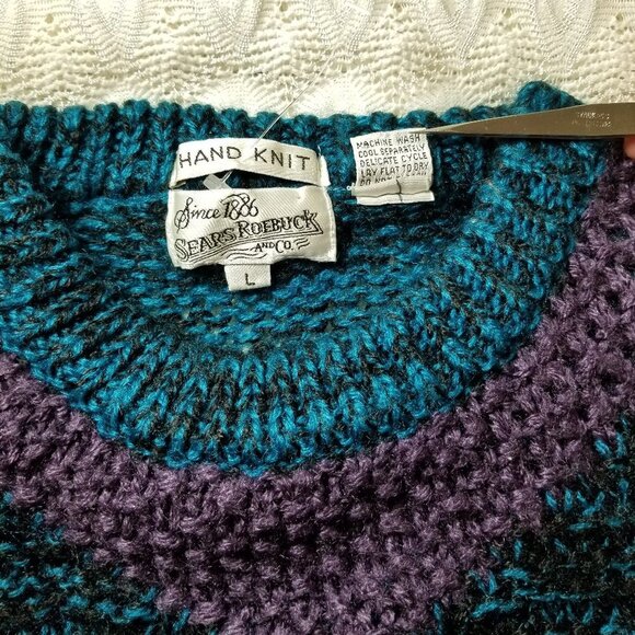Sears and Robuck Co hand knit sweater blue size L - Picture 8 of 8
